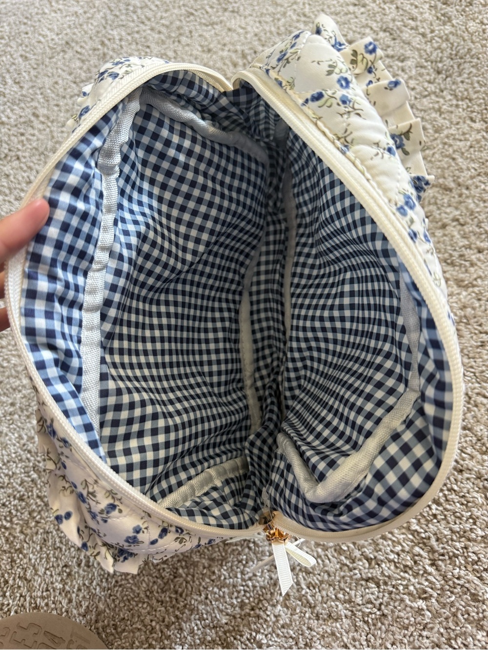 Altar'd State Cream Quilted Pouch with Blue Floral Print - Picture 3 of 4